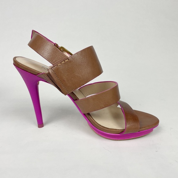 Michael Kors Leather Sandal Luggage Brown with Fuchsia Size 6 US - Picture 2 of 5